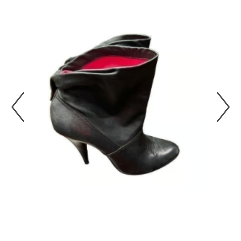 BCBGMAXAZRIA Black Leather Heeled Boots Slouch Bootie Ankle Boots | 6.5 Size